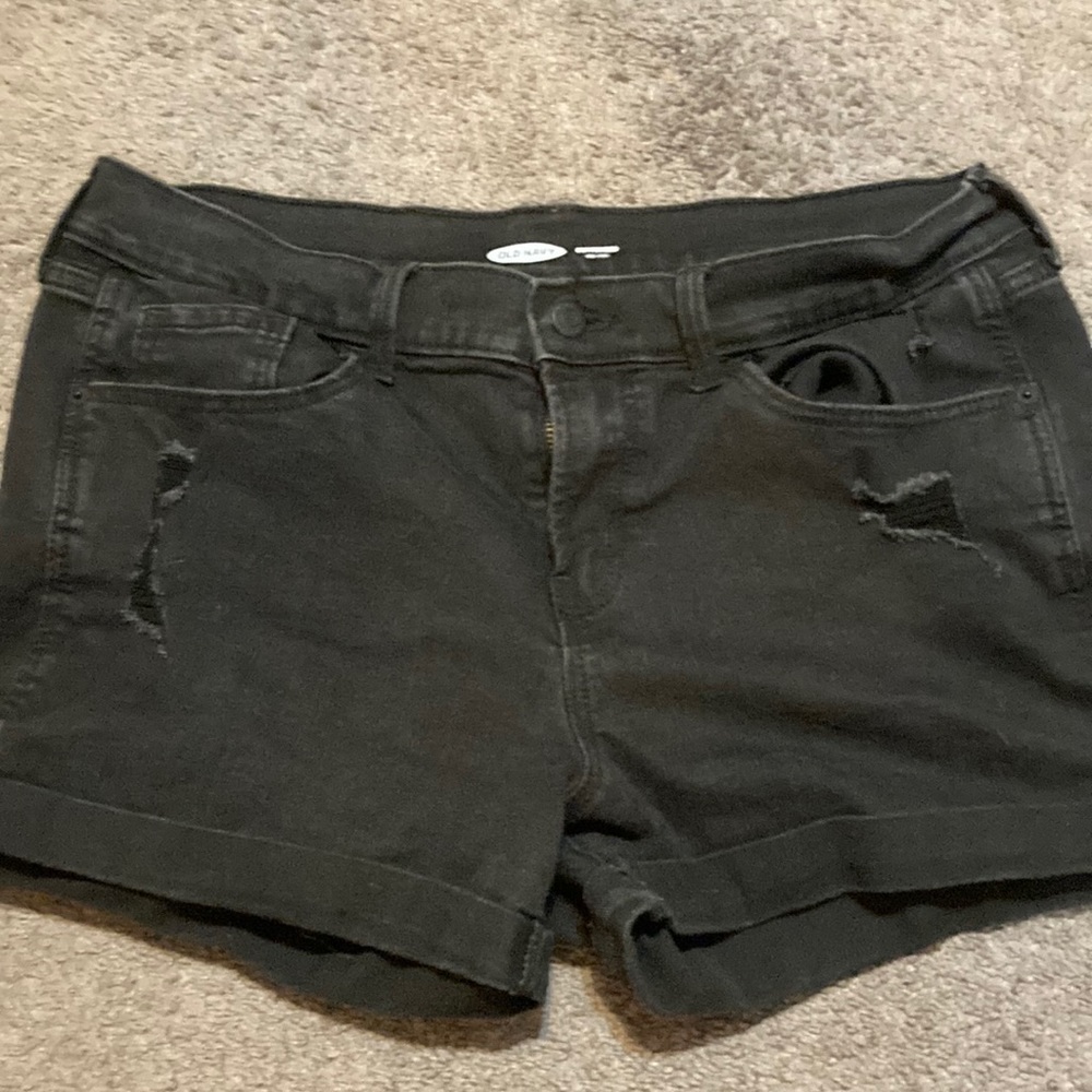 rip black jeans shorts